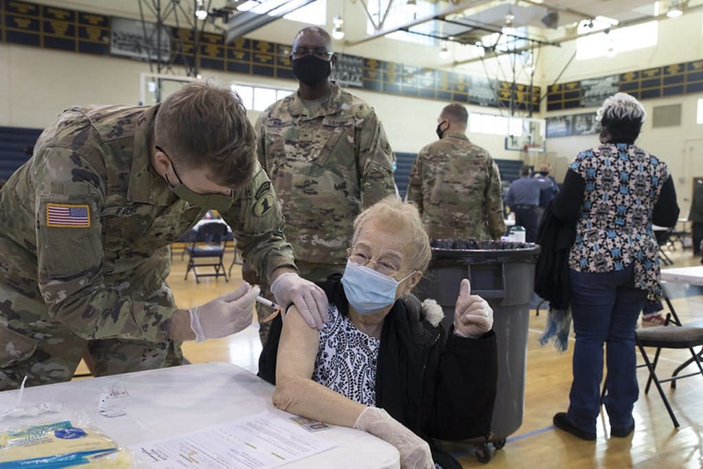 Some people over the age of 65 got vaccines Monday as part of a state trial to check logistics.