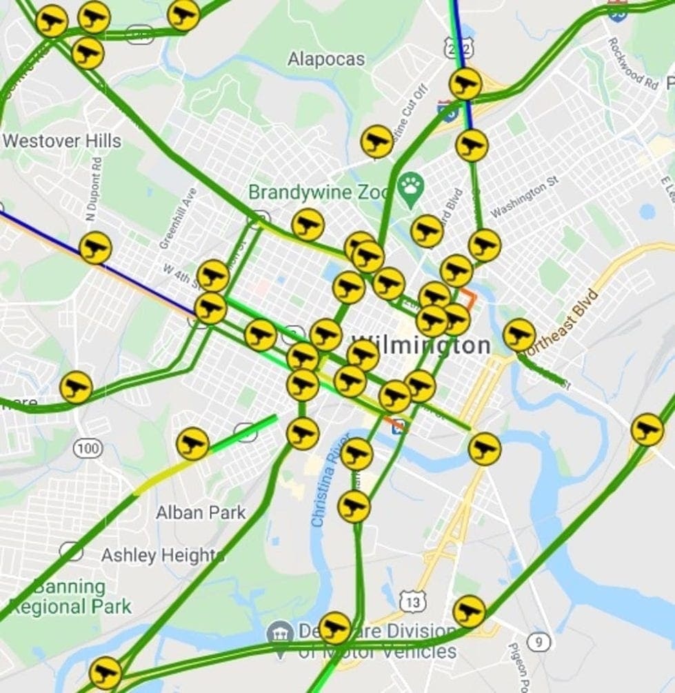 Bluetooth system and traffic cameras around Wilmington used to monitor travel times. (Delaware Department of Transportation image)