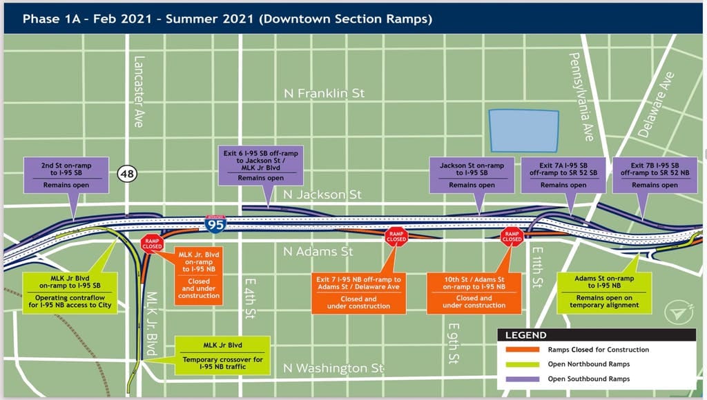This map shows how traffic will be reversed on a ramp between I-95 and Martin Luther King Boulevard.