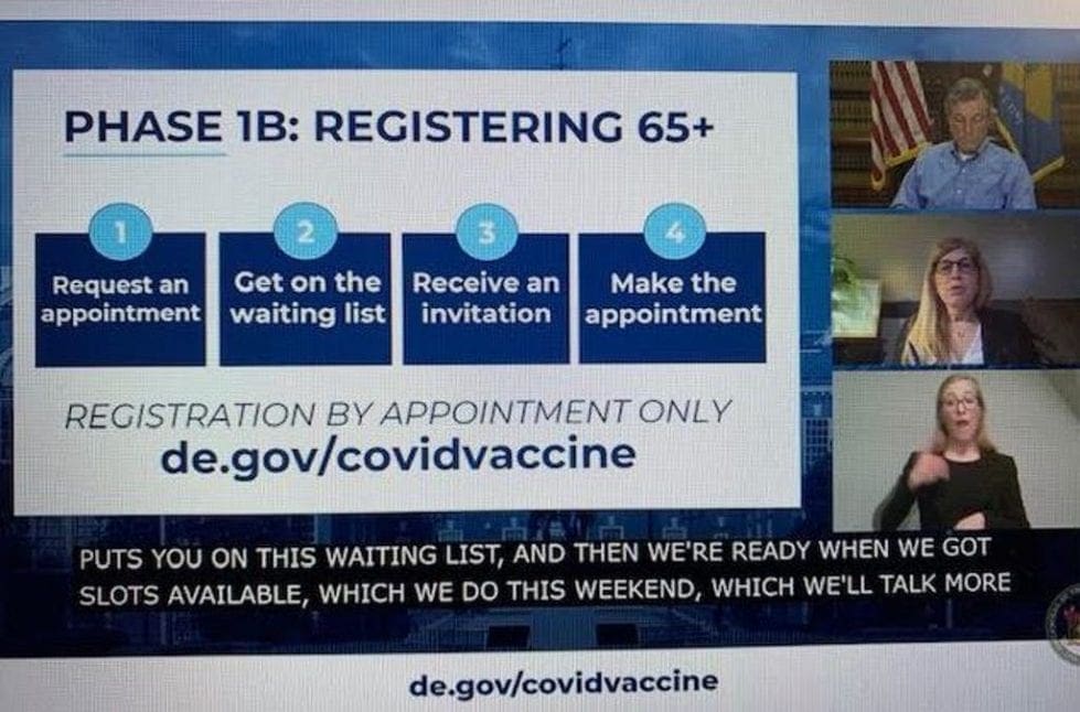 Gov. John Carney and Dr. Karyl Rattay talk about getting those 65 and older vaccinated.