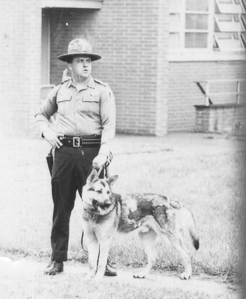 State Police, National Guardsmen and police dogs were ordered to Delaware State College in 1968. Photo courtesy of Delaware State Archives.