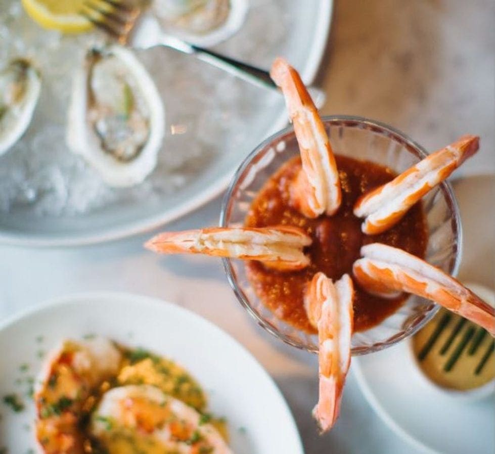 Le Cavalier's Valentine menu includes shrimp cocktail with harissa sauce. Photo by