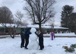 Snowmen popped up all over the snowy lawn of Regal Heights Nursing Home Tuesday.