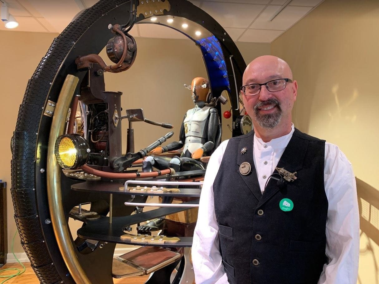 Featured image for “Art, history, technology combine in Hagley’s new steampunk sculpture”