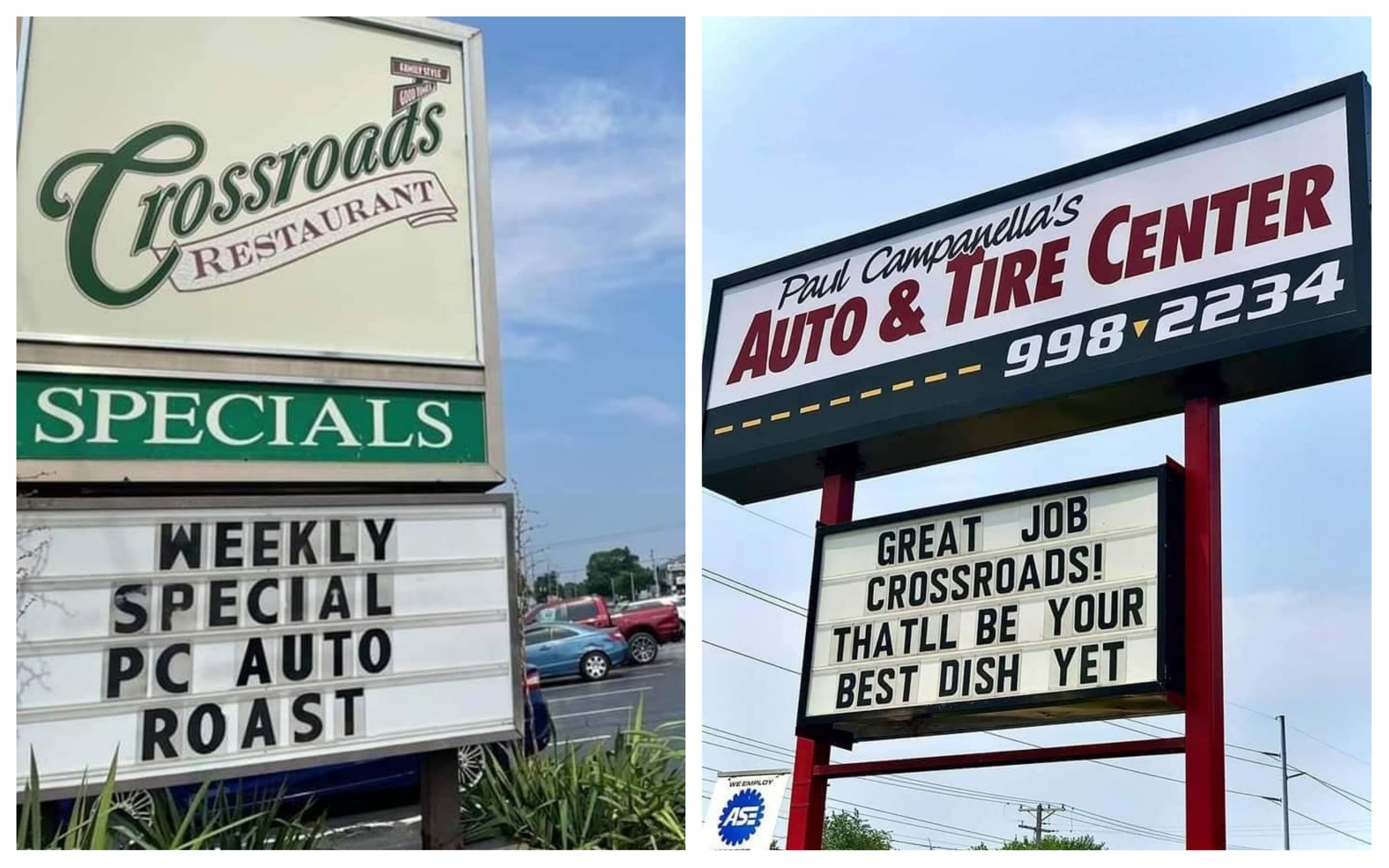 Featured image for “Pike Creek auto center, restaurant exchange punches via funny signs”