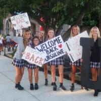 Ursuline seniors welcomed lower school students back to class Wednesday morning.