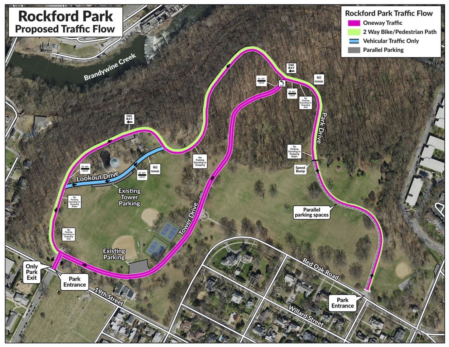 A Rockford Park new traffic plan is proposed for Rockford Park in Wilmington. (Delaware Department of Natural Resources and Environmental Control)