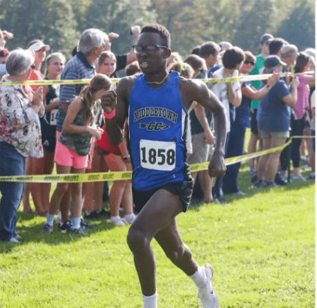Johnathon Drew of Middletown won the New Castle County Boys cross country race photo by Middletown athletics Instagram page
