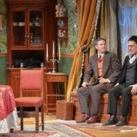 Abby Brewster (Kathleen Pirkl Tague) and her nephews Mortimer (Mic Matarrese, center) and Jonathan (Stephen Pelinski) in the University of Delaware Resident Ensemble Players production of “Arsenic and Old Lace.”