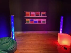 Panels of jelly-like mush in the sensory room that students can push around with their hands. (Jarek Rutz/Delaware LIVE News)