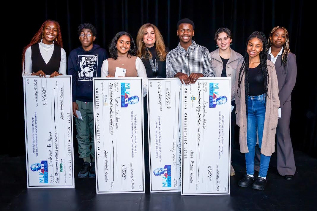 Ayomikun Adeojo, fifth from left, and his co-contestants in the MLK Voice 4 Youth competition.