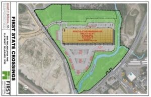 This map spells out the plan for the First State Crossing warehouse.