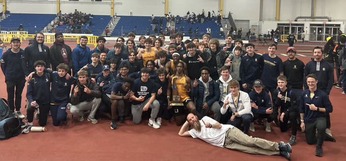 Salesianum Track and Field Team posing after winning the 2023 DIAA state championship Photo courtesy of Salesianum Twitter page