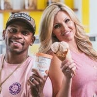 Jimmie Allen and The Frozen Farmer founder Katey Evans show off their new flavor.