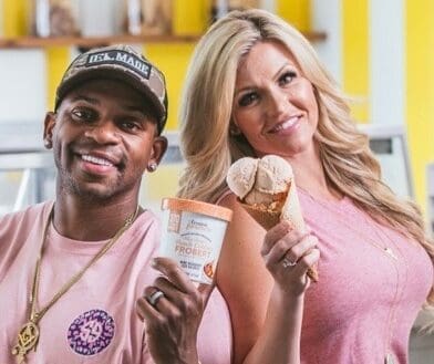 Jimmie Allen and The Frozen Farmer founder Katey Evans show off their new flavor.