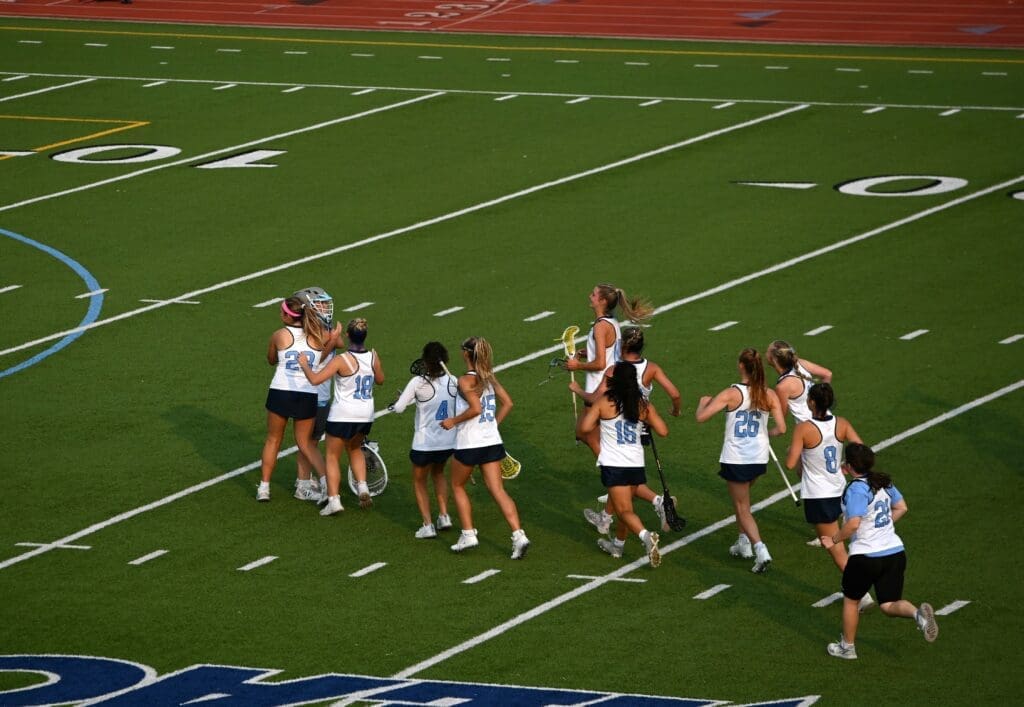 Cape Henlopen girls lacrosse celebrates after advancing to the state championship. photo by Nick Halliday 1