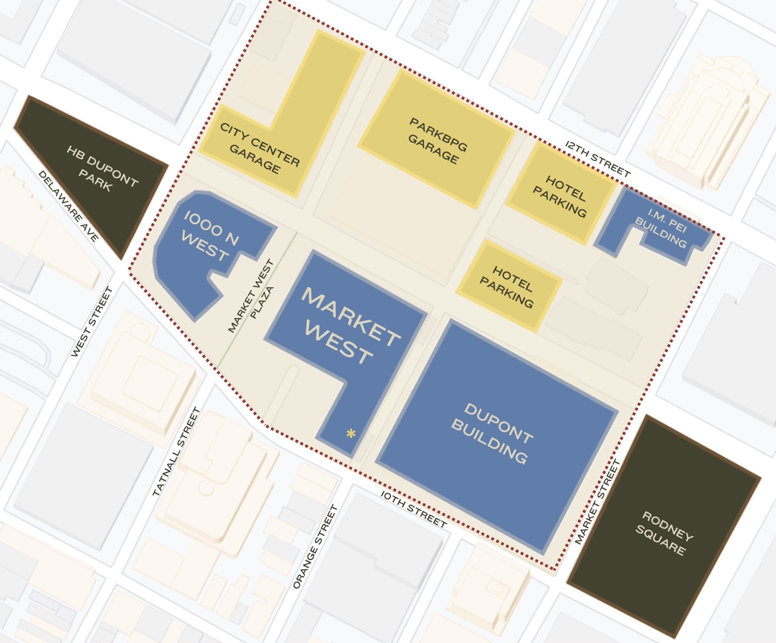 Market West is the new name for five blocks that go from Market to West streets and Delaware Avenue and 12th Street. (Buccini/Pollin Group)