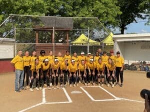 Gold team for 2023 DFRC Blue Gold softball team photo by Glenn Frazer