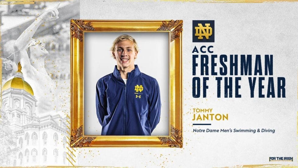 Tommy Janton formely of Salesianum now at Notre Dame was named ACC freshman swimmer of the year photo courtesy of Notre Dame Athletics