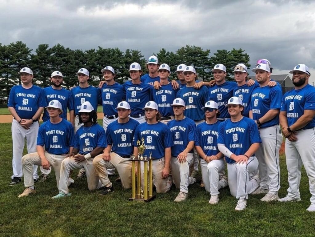Post One poses with the American Legion Baseball state championship trophy after winning 3 years in a row photo courtesy of Post One