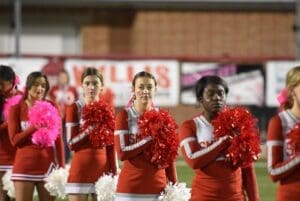 Smyrna cheerleaders during the national anthem photo courtesy of Ben Fulton