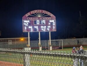 Caravel Academy Bob Peoples Stadium scoreboard photo courtesy of Bob Peoples Stadium Facebook