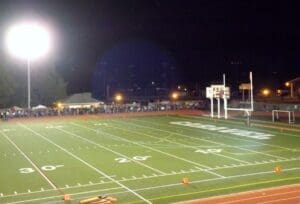 Caravel Academy Bob Peoples Stadium view from visitor side as you see the fans line the fence on the home side photo courtesy of Bob Peoples Stadium Facebook
