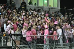 Saint Marks football student section wearing pink for the game photo courtesy of Saint Marks football Facebook page