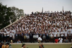 Salesianum student section in Abessinio stadium for a football game photo by Nick Halliday