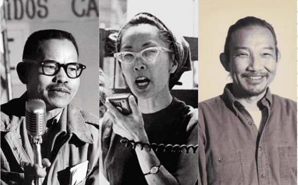 Larry Itliong, Yuri Kochiyama and Kiyoshi Kuromiya, all prominent figures and advocates in Asian American history.