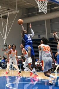 Delaware Blue Coats Chris Clarke attempts a shot against College Park Photo courtesy of Ben Fulton