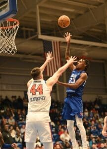 Delaware Blue Coats Terquavion Smith takes a shot during their home opener photo courtesy of Ben Fulton