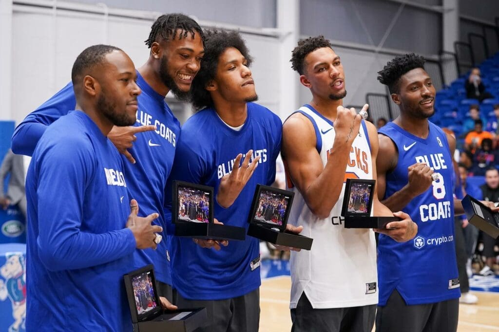 Delaware Blue Coats show off their G League championship rings photo courtesy of Delaware Blue Coats