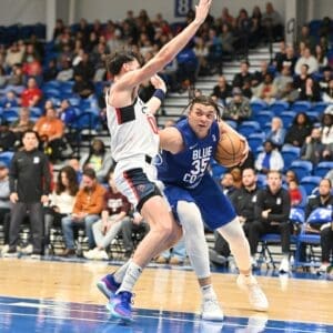 Delaware Blue Coats Kenny Lofton battles to get a shot off against Go Go photo courtesy of Ben Fulton