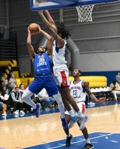 Delaware Blue Coats Ricky Council attempts a shot photo courtesy of Ben Fulton