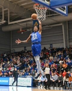 Delaware Blue Coats Terquavion Smith dunks during the game against the Go Go photo courtesy of Ben Fulton