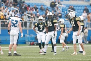 Tatnall football Joshua Boothe gets set before play int he DIAA 1A football state championship photo courtesy of Donnell Henriquez