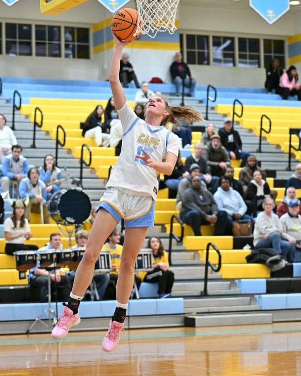 Cape Henlopen girls basketball Amalia Fruchtman attempts a layup during a game photo courtesy of Pat Woods