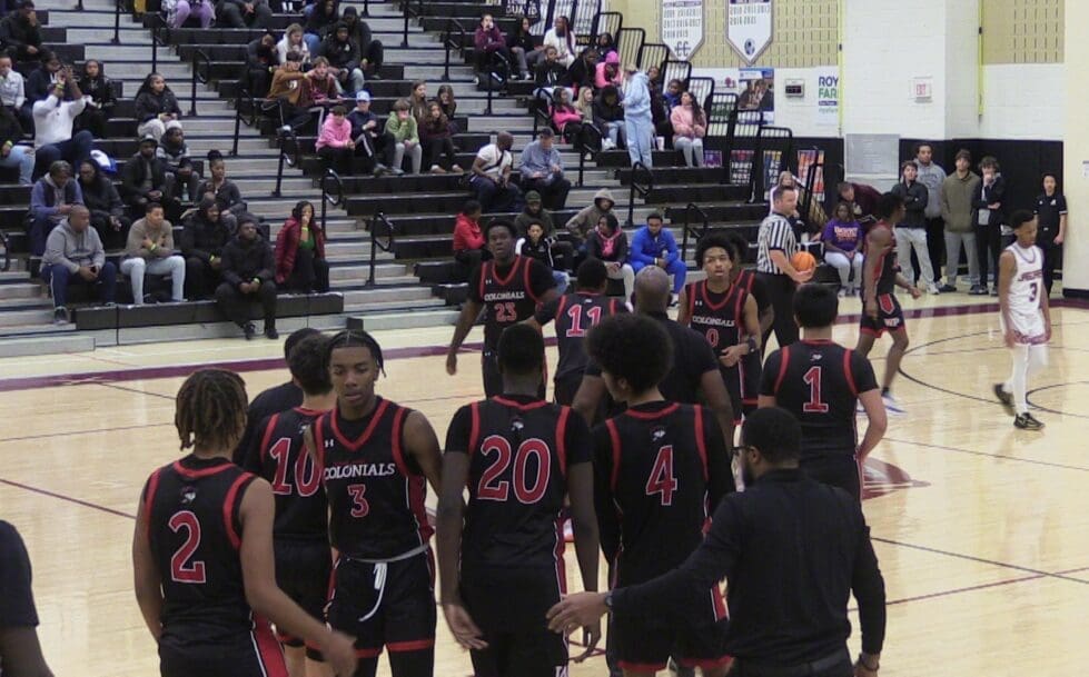 William Penn basketball celebrates after a timeout in their win over Appo photo courtesy of Nick Halliday