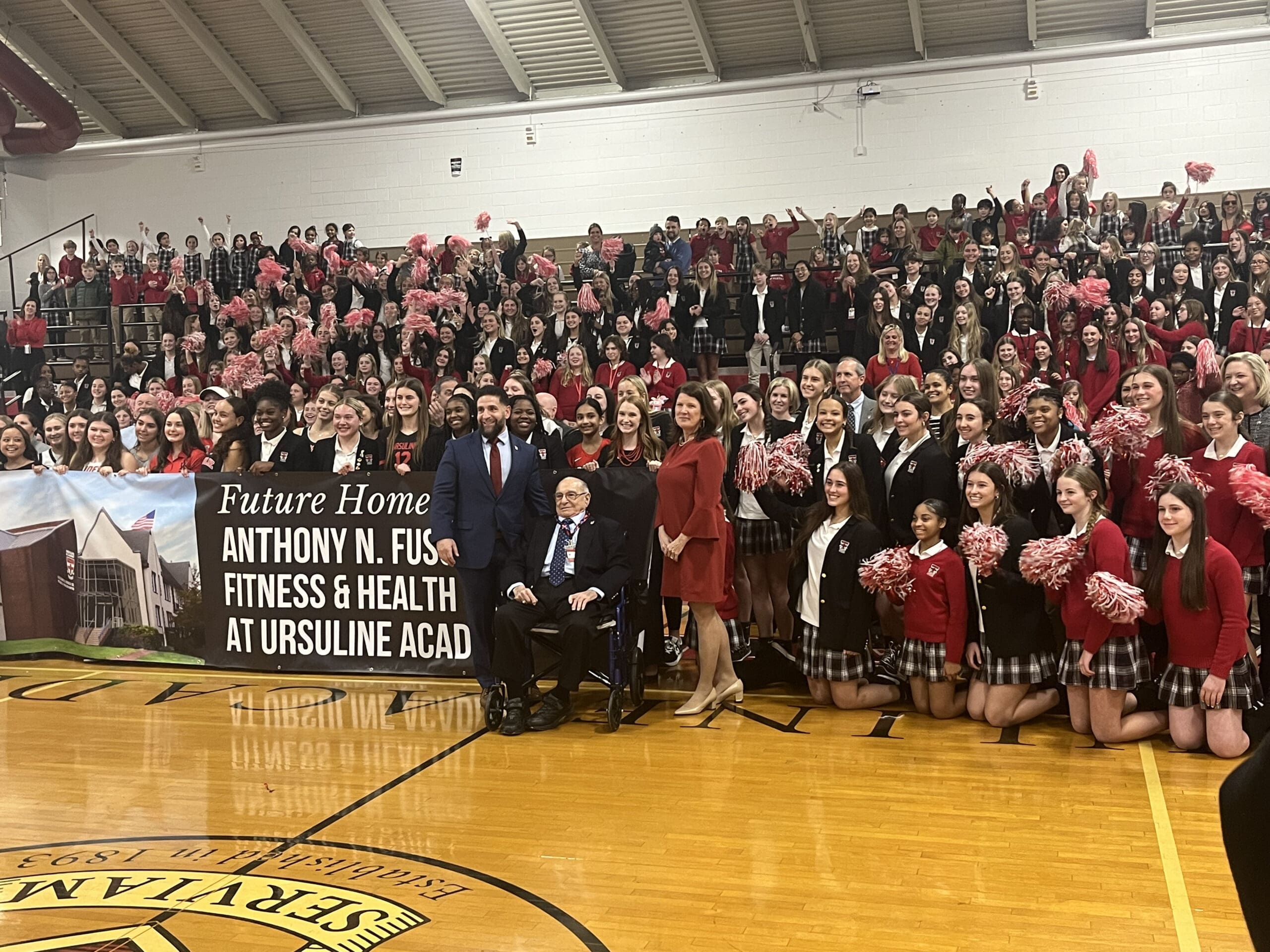 Hundreds of students packed the gym to celebrate the largest donation in Ursuline Academy history.