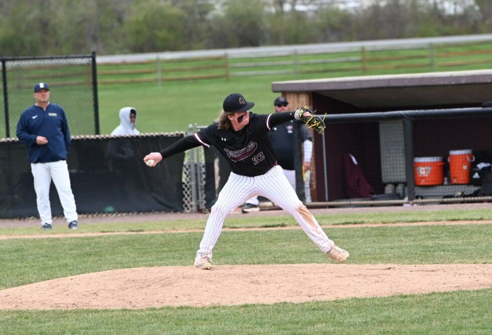 Caravel baseball William Potts throws a pitch against Salesianum photo courtesy of Nick Halliday