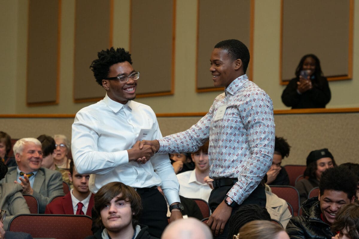 High School entrepreneurs Keon Jones, left, and Kyle Richardson will compete this weekend with their hair product business.