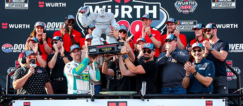 Featured image for “Hamlin holds off Larson for second Monster Mile win”