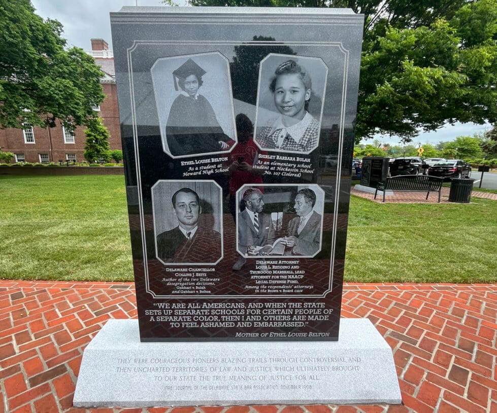 A new memorial honoring Delaware's impact in the desegregation of schools and the Brown v. Board case was unveiled in Dover Thursday.