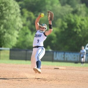 Lake Forest softball Carah Sumpter throws a pitch during a game. Photo by Ben Fulton
