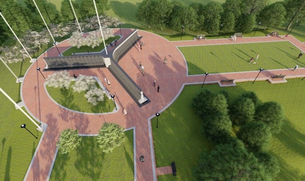 An artist's rendering of plans to renovate and expand the war memorial monument on the approach to the Delaware Memorial Bridge. Courtesy of Delaware River & Bay Authority.