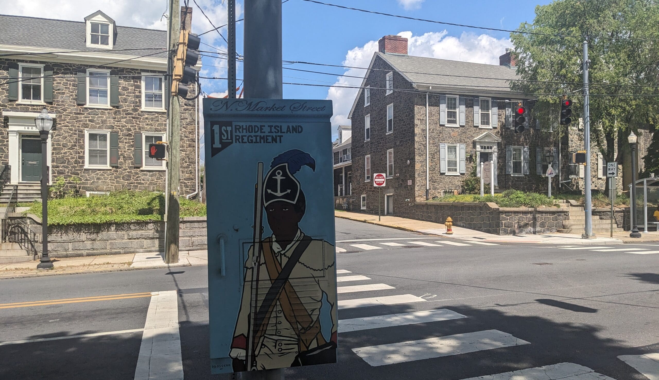 Murals capture “the essence of every culture, often unsung heroes, who contributed to this monumental mission” of American independence, Tigue said. The First Rhode Island Regiment, comprising 300 African American Colonial freedom fighters, marched down Market Street in 1781 and returned in 1782. Ken Mammarella photo.