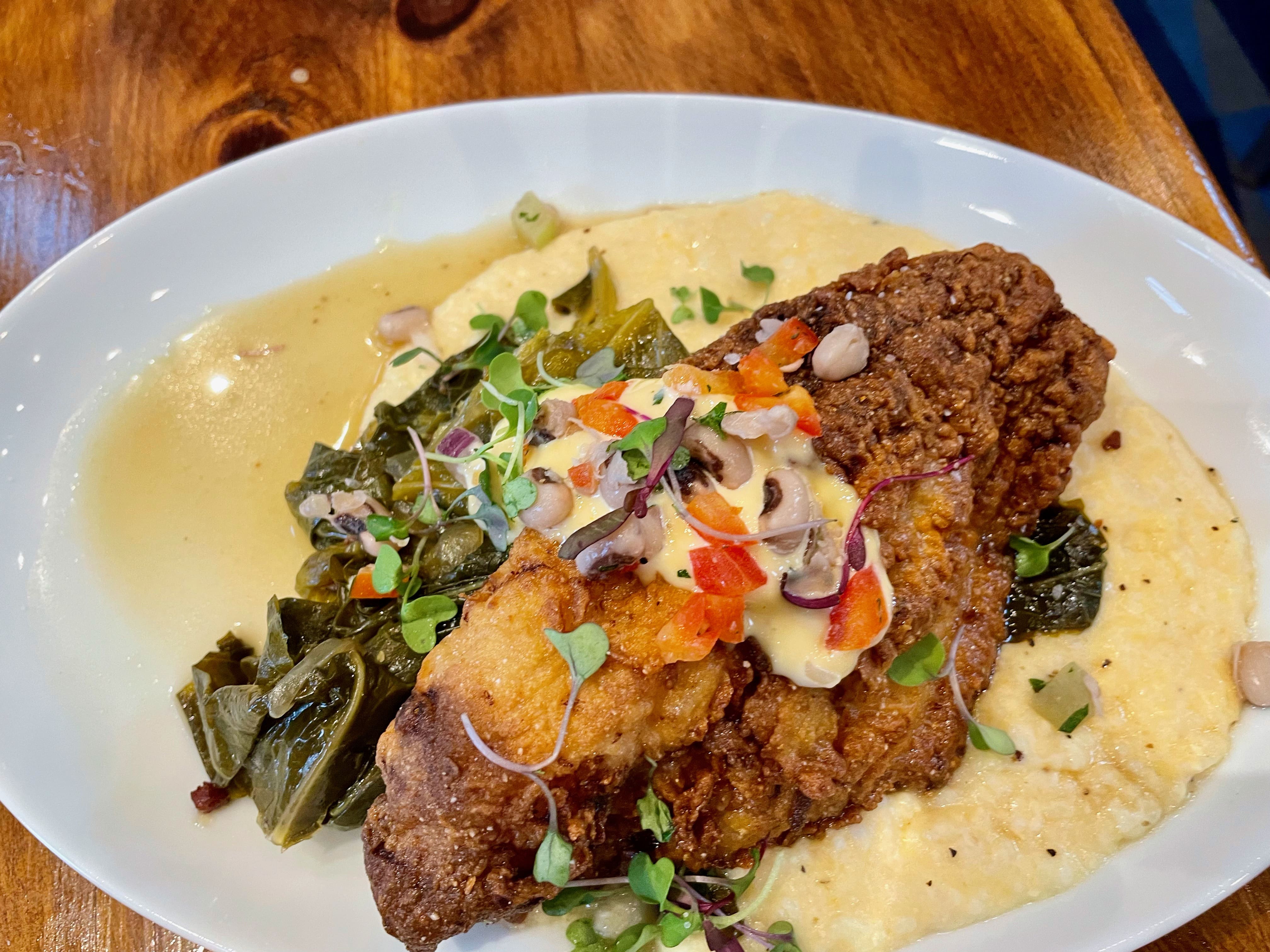 Fried catfish with collards