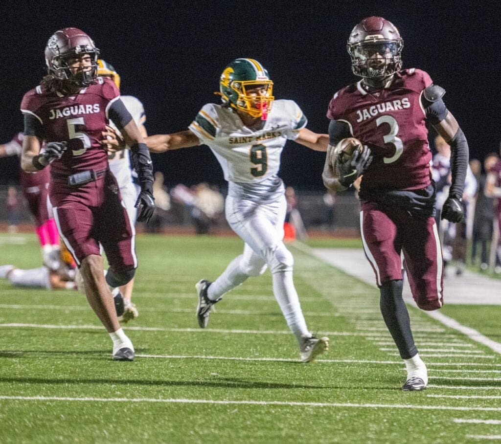 Appoquinimink moves to 6-0, dominating Saint Mark's 49-0 3 Appoquinimink football Jahsiear Rogers runs past a Saint Mark defender. Photo by Ben Fulton