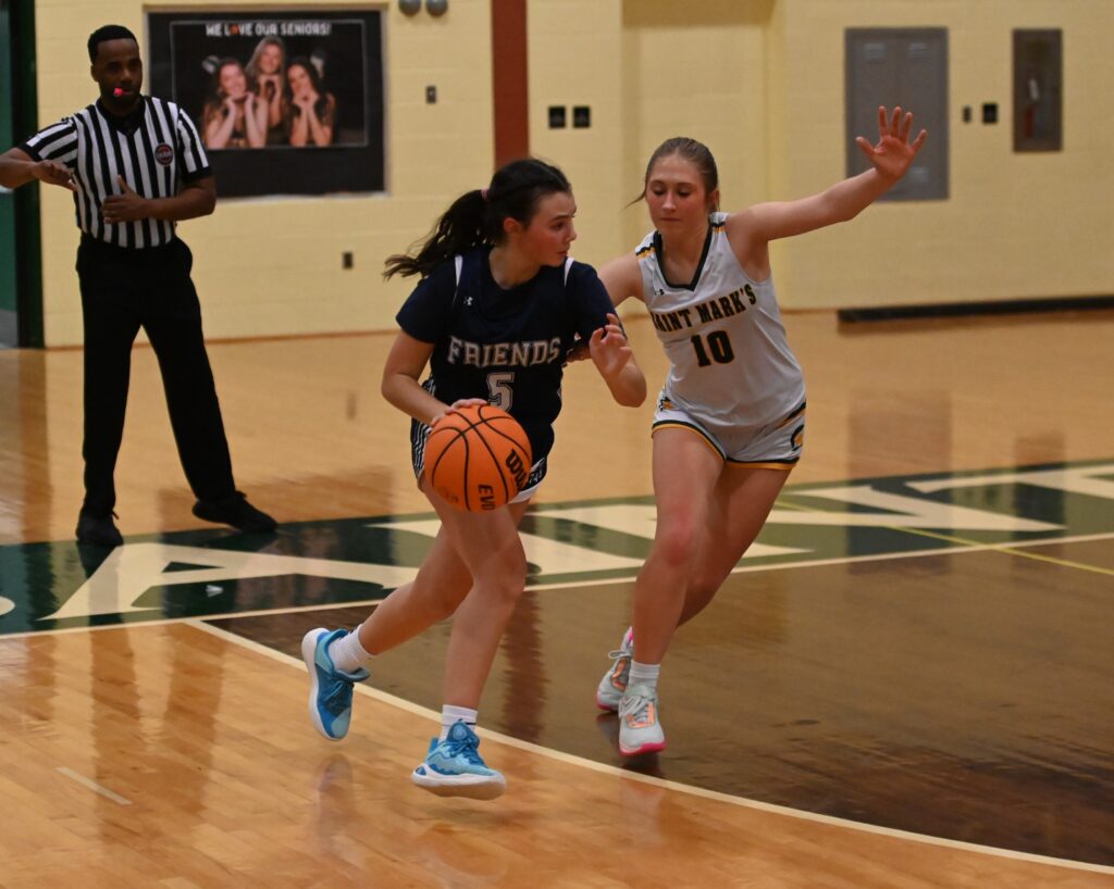 Wilmington Friends Ryan Wiegand scored 20 points in a win over Saintt Marks. Photo by Nick Halliday